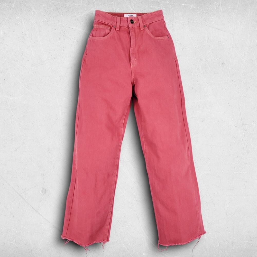 Cotton-On Jeans Womens 2 Red Wide Leg Raw Hem Casual Trendy Streetwear Boho Y2K